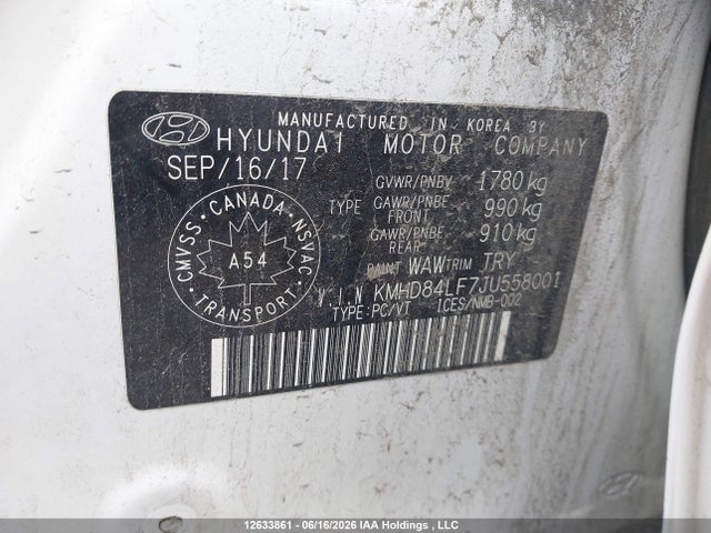 12633861 :رقم المزاد ، KMHD84LF7JU558001 vin ، 2018 Hyundai Elantra Gl مزاد بيع
