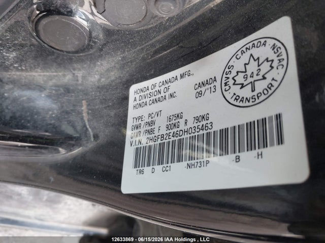 Продажа на аукционе авто 2013 Honda Civic Lx, vin: 2HGFB2E46DH035463, номер лота: 12633869