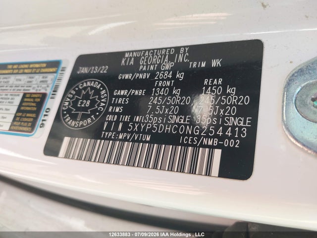Продаж на аукціоні авто 2022 Kia Telluride Nightsky/sx/sx Limited, vin: 5XYP5DHC0NG254413, номер лоту: 12633883