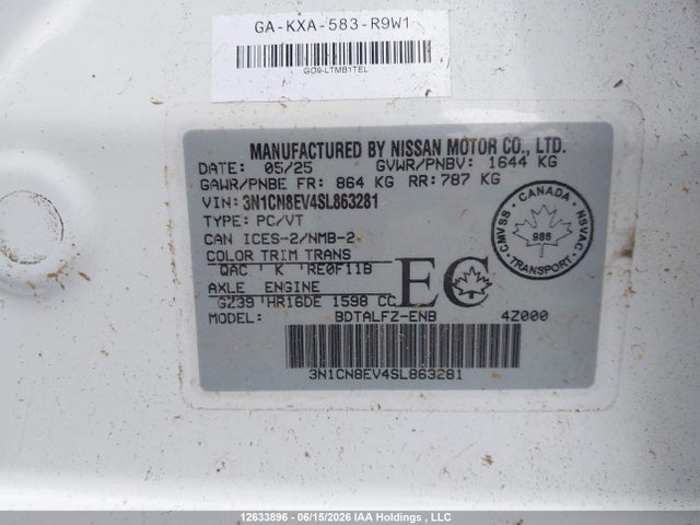 Nissan VERSA SV 2025 3N1CN8EV4SL863281 Image 9
