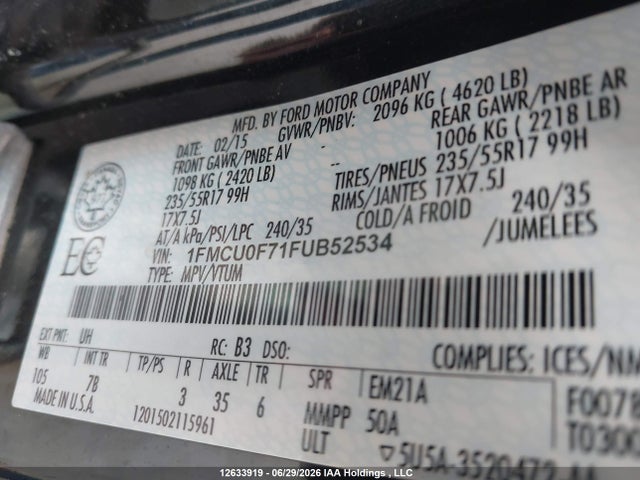 1FMCU0F71FUB52534 Ford ESCAPE S