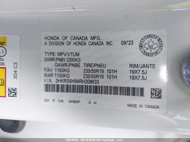 2HKRS6H94RH208633 Honda Cr-v Touring Hybrid