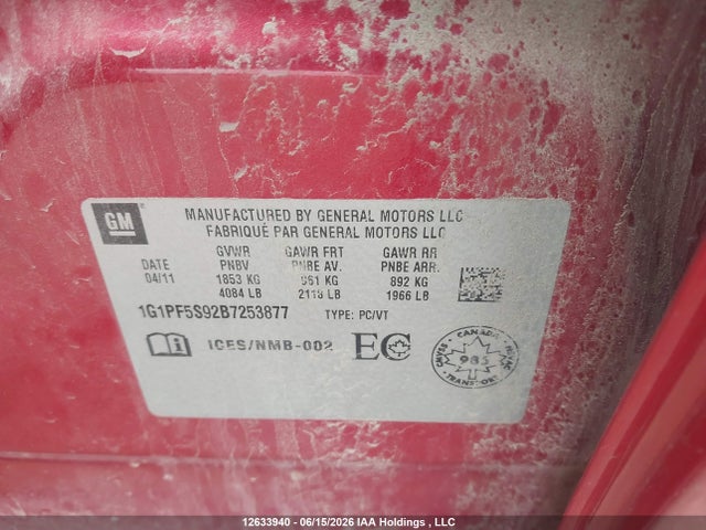 Продаж на аукціоні авто 2011 Chevrolet Cruze Lt, vin: 1G1PF5S92B7253877, номер лоту: 12633940
