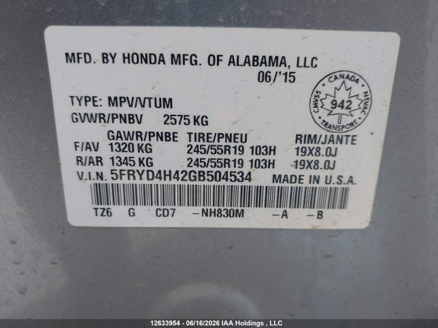 Acura Mdx Navigation Package 2016 5FRYD4H42GB504534 Image 9