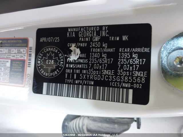 5XYRGDJC3SG385568 KIA SORENTO LX