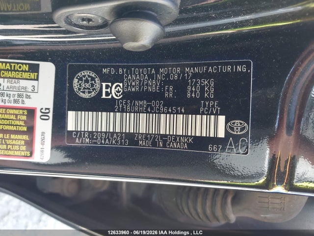 Toyota COROLLA LE 2018 2T1BURHE4JC964514 Image 9
