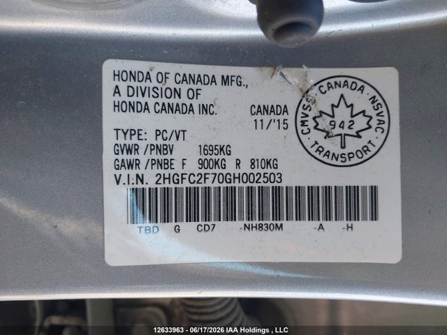 Honda CIVIC EX 2016 2HGFC2F70GH002503 Image 9