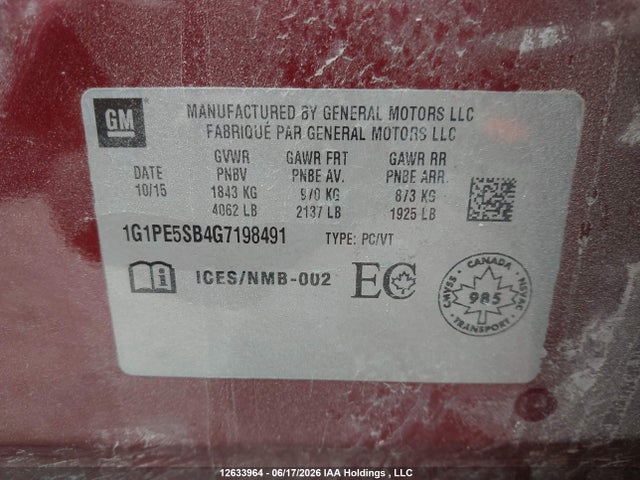 1G1PE5SB4G7198491 Chevrolet Cruze Limited Lt