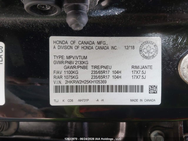 2HKRW2H25KH105369 Honda CR-V LX