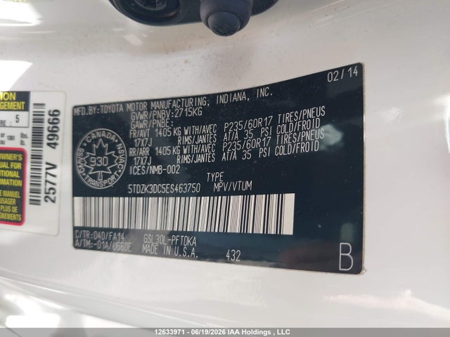 Toyota Sienna 2014 5TDZK3DC5ES463750 Image 9