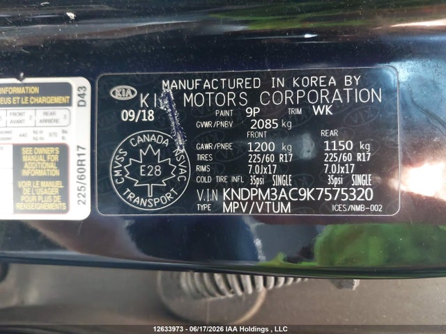 Aukcja sprzedaży 2019 Kia Sportage Lx, vin: KNDPM3AC9K7575320, numer aukcji: 12633973