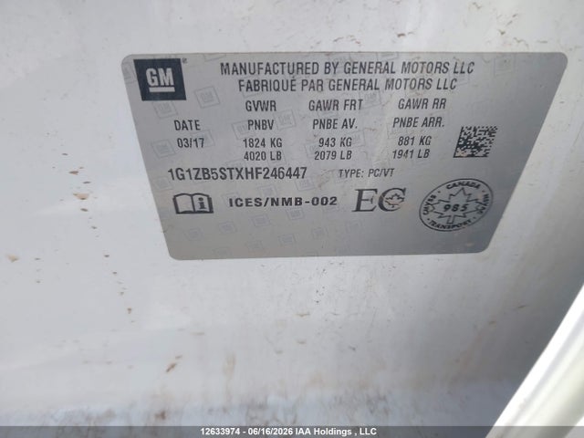 12633974 :رقم المزاد ، 1G1ZB5STXHF246447 vin ، 2017 Chevrolet Malibu Ls مزاد بيع