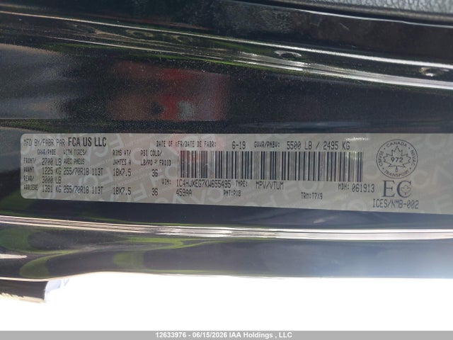 Aukcja sprzedaży 2019 Jeep Wrangler Unlimited Sahara, vin: 1C4HJXEG7KW655495, numer aukcji: 12633976