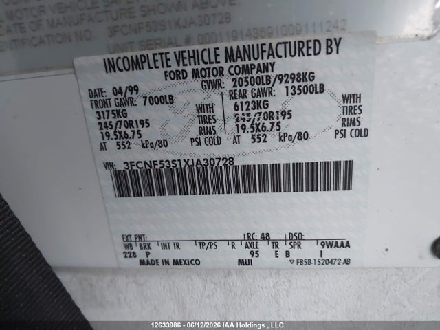 Продаж на аукціоні авто 1999 Ford F550 Super Duty Stripped Chass, vin: 3FCNF53S1XJA30728, номер лоту: 12633986