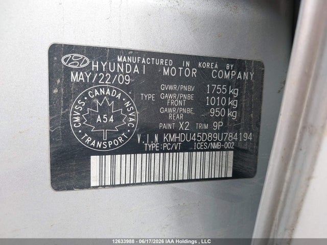 Продаж на аукціоні авто 2009 Hyundai Elantra, vin: KMHDU45D89U784194, номер лоту: 12633988