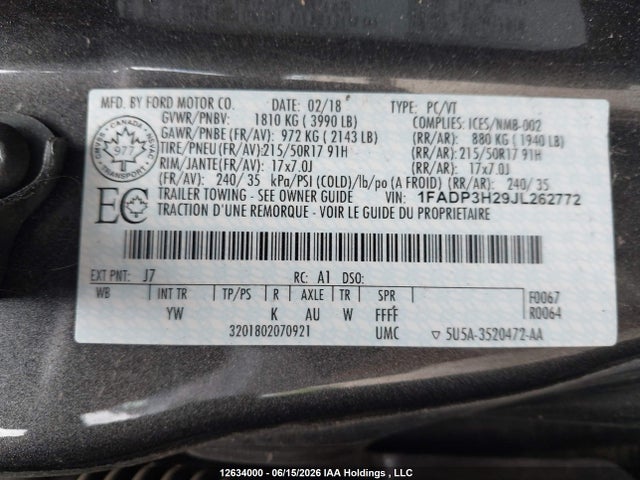 Ford FOCUS SEL 2018 1FADP3H29JL262772 Image 9