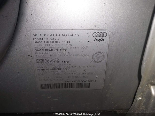 Продаж на аукціоні авто 2012 Audi Q5 Prestige, vin: WA1WFCFP5CA110291, номер лоту: 12634005