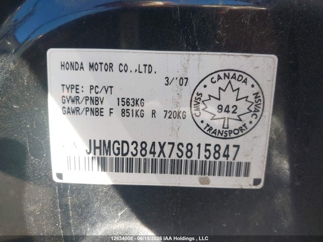 Продаж на аукціоні авто 2007 Honda Fit, vin: JHMGD384X7S815847, номер лоту: 12634008