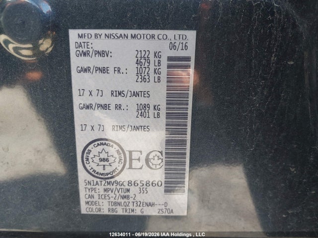 Aukcja sprzedaży 2016 Nissan Rogue S/sl Premium/sv, vin: 5N1AT2MV9GC865860, numer aukcji: 12634011