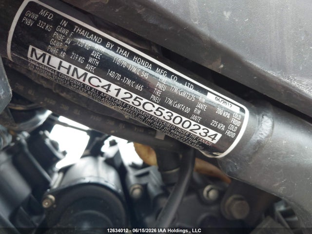 2012 Honda Cbr250 R მანქანა იყიდება აუქციონზე, vin: MLHMC4125C5300234, აუქციონის ნომერი: 12634012