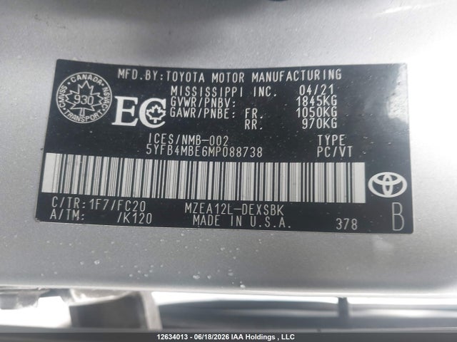 Toyota COROLLA SE 2021 5YFB4MBE6MP088738 Image 9