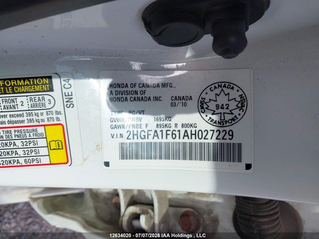 Продаж на аукціоні авто 2010 Honda Civic Sport, vin: 2HGFA1F61AH027229, номер лоту: 12634020