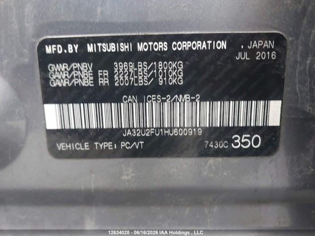 2017 Mitsubishi Lancer Es მანქანა იყიდება აუქციონზე, vin: JA32U2FU1HU600919, აუქციონის ნომერი: 12634028