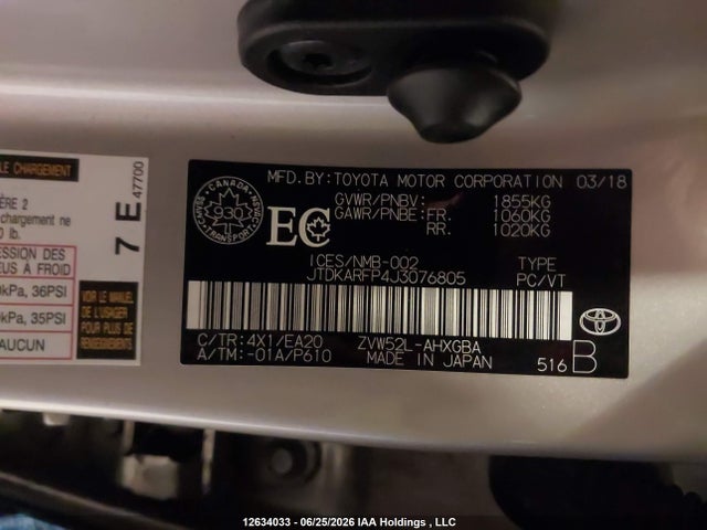 2018 Toyota Prius Prime მანქანა იყიდება აუქციონზე, vin: JTDKARFP4J3076805, აუქციონის ნომერი: 12634033