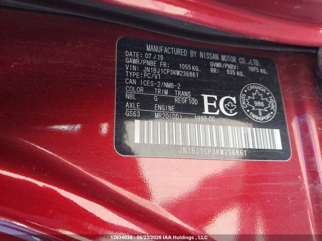 Aukcja sprzedaży 2019 Nissan Qashqai S/sv, vin: JN1BJ1CP3KW236861, numer aukcji: 12634034