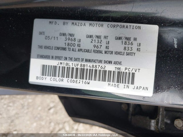 Продажа на аукционе авто 2011 Mazda Mazda3 Gx, vin: JM1BL1UF8B1488762, номер лота: 12634036