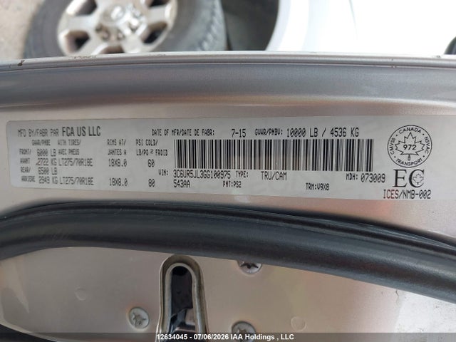 Продаж на аукціоні авто 2016 Ram 2500 Slt, vin: 3C6UR5JL3GG100975, номер лоту: 12634045