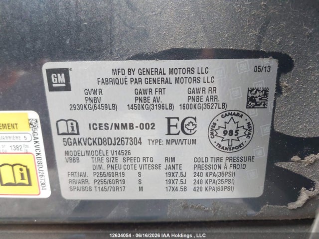 Aukcja sprzedaży 2013 Buick Enclave, vin: 5GAKVCKD8DJ267304, numer aukcji: 12634054
