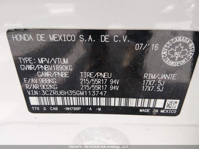 Honda HR-V LX 2016 3CZRU6H35GM113747 Image 18