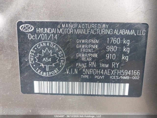 Продаж на аукціоні авто 2015 Hyundai Elantra Se/sport/limited, vin: 5NPDH4AEXFH594166, номер лоту: 12634087