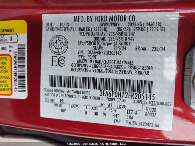 Aukcja sprzedaży 2014 Ford Fusion Se, vin: 3FA6P0H72ER205145, numer aukcji: 12634090