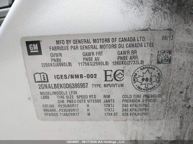 2013 Chevrolet Equinox Ls მანქანა იყიდება აუქციონზე, vin: 2GNALBEK0D6386957, აუქციონის ნომერი: 12634091