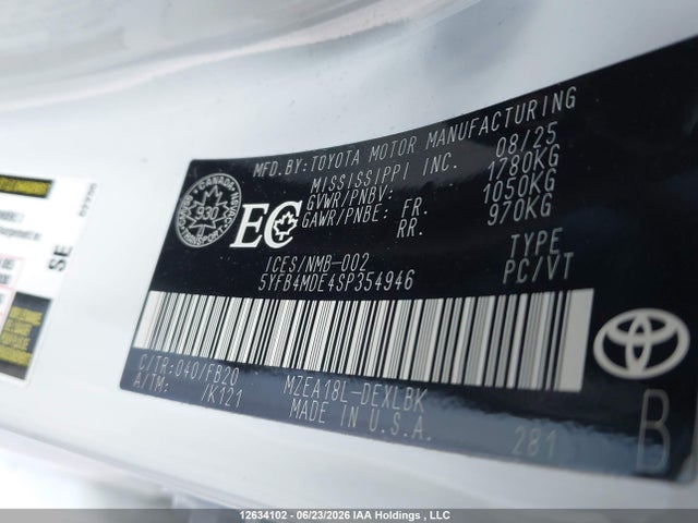 Toyota COROLLA LE 2025 5YFB4MDE4SP354946 Image 9