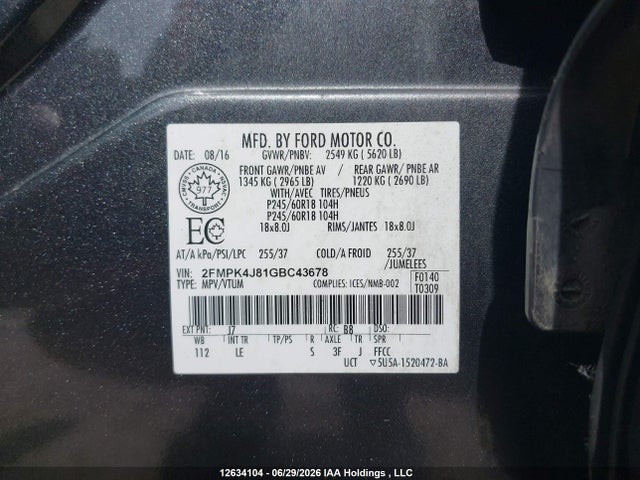 Ford Edge 2016 2FMPK4J81GBC43678 Image 9
