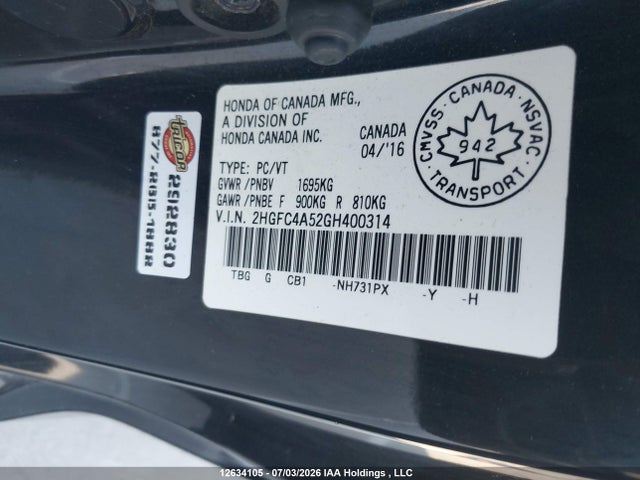 Honda Civic Lx 2016 2HGFC4A52GH400314 Image 21