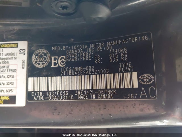 2010 Toyota Corolla მანქანა იყიდება აუქციონზე, vin: 2T1BU4EE2AC221003, აუქციონის ნომერი: 12634106