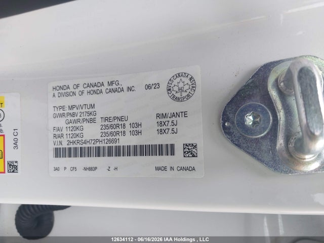 2023 Honda Cr-v Ex-l მანქანა იყიდება აუქციონზე, vin: 2HKRS4H72PH126691, აუქციონის ნომერი: 12634112