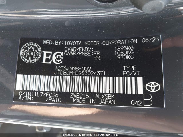 Aukcja sprzedaży 2025 Toyota Corolla Hybrid Se, vin: JTDBDMHE2S3024371, numer aukcji: 12634122