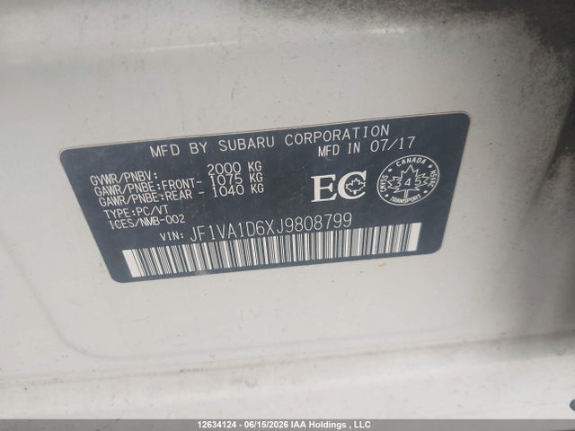 Продаж на аукціоні авто 2018 Subaru Wrx Sport, vin: JF1VA1D6XJ9808799, номер лоту: 12634124