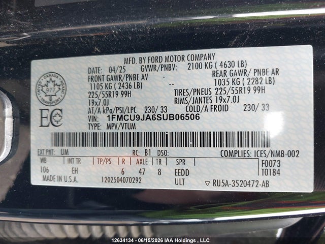 Ford Escape Platinum 2025 1FMCU9JA6SUB06506 Image 9