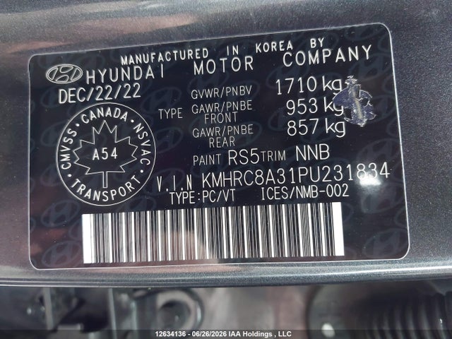 Продаж на аукціоні авто 2023 Hyundai Venue, vin: KMHRC8A31PU231834, номер лоту: 12634136