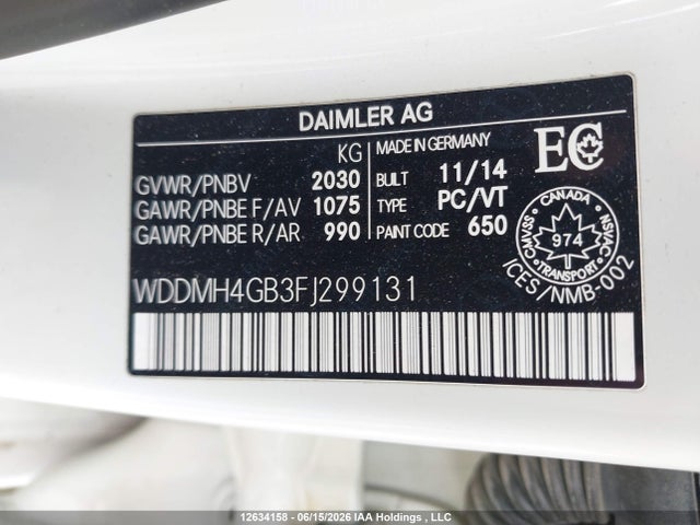 Aukcja sprzedaży 2015 Mercedes-benz B 250 4matic Sports Tourer, vin: WDDMH4GB3FJ299131, numer aukcji: 12634158