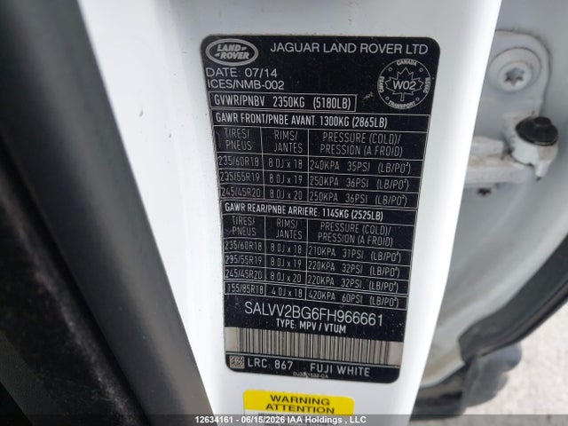 SALVV2BG6FH966661 Land Rover Range Rover Evoque Prestige
