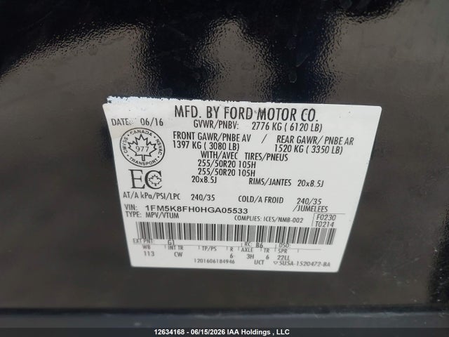 2017 Ford Explorer Limited მანქანა იყიდება აუქციონზე, vin: 1FM5K8FH0HGA05533, აუქციონის ნომერი: 12634168