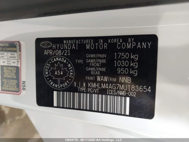 KMHLM4AG7MU183654 Hyundai ELANTRA SEL