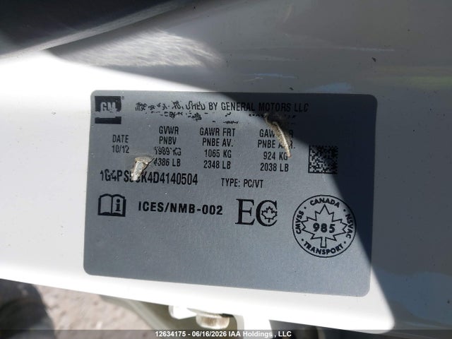 12634175 :رقم المزاد ، 1G4PS5SK4D4140504 vin ، 2013 Buick Verano مزاد بيع